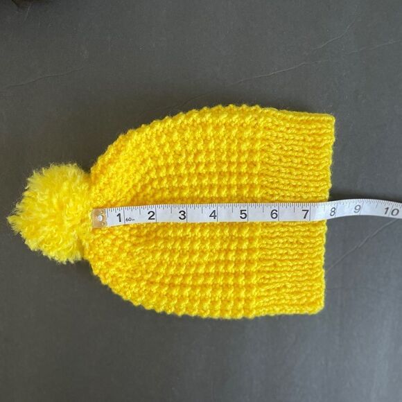 Handmade Knit Pom Pom Hat Yellow - Picture 4 of 7
